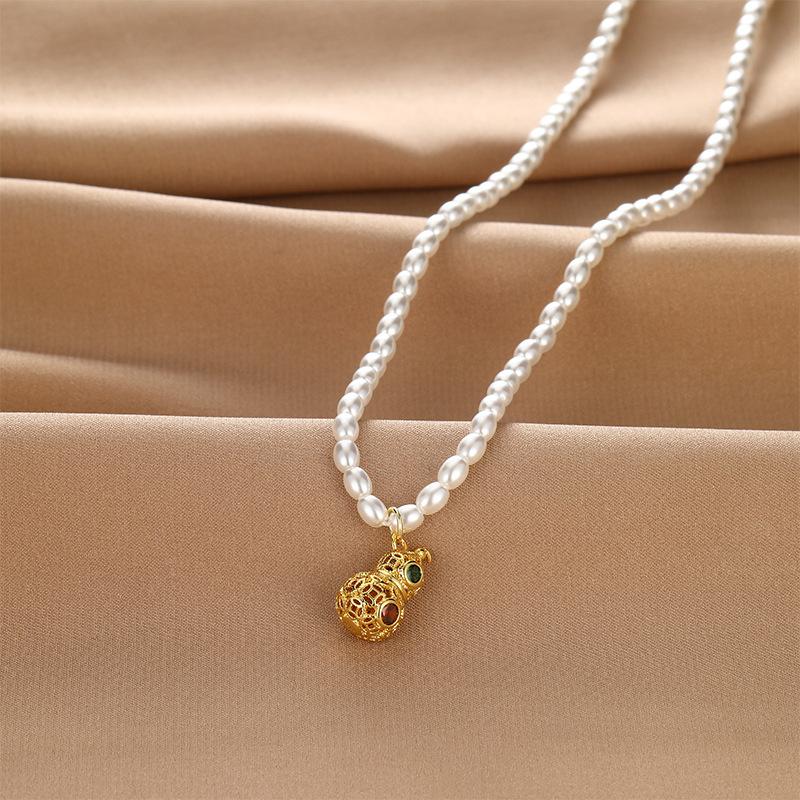 Design Freshwater Pearl Necklace Female Premium Vintage Ethnic Wind Gourd Collarbone Chain