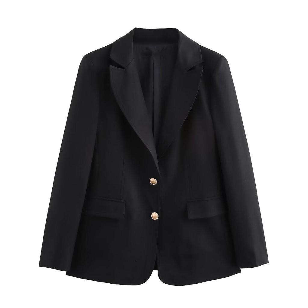 2025 Spring Women's Versatile Solid Color Single-Breasted Blazer with Turn-Down Collar