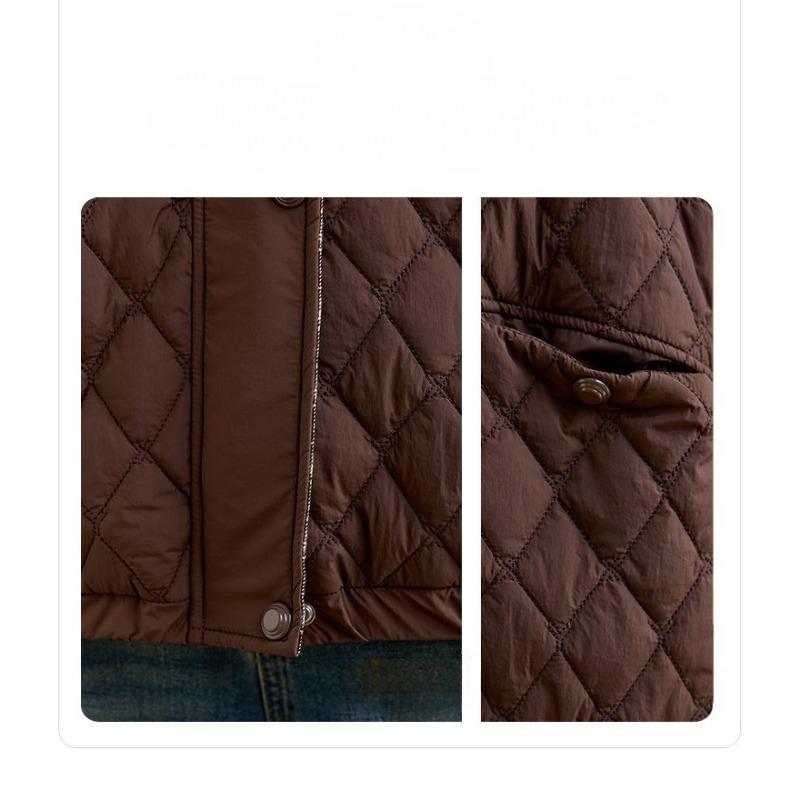 Fashionable Loose Fit Autumn Winter Stand Collar Diamond Grid Thin Cotton Coat, Middle-aged and Elderly Cotton Jacket