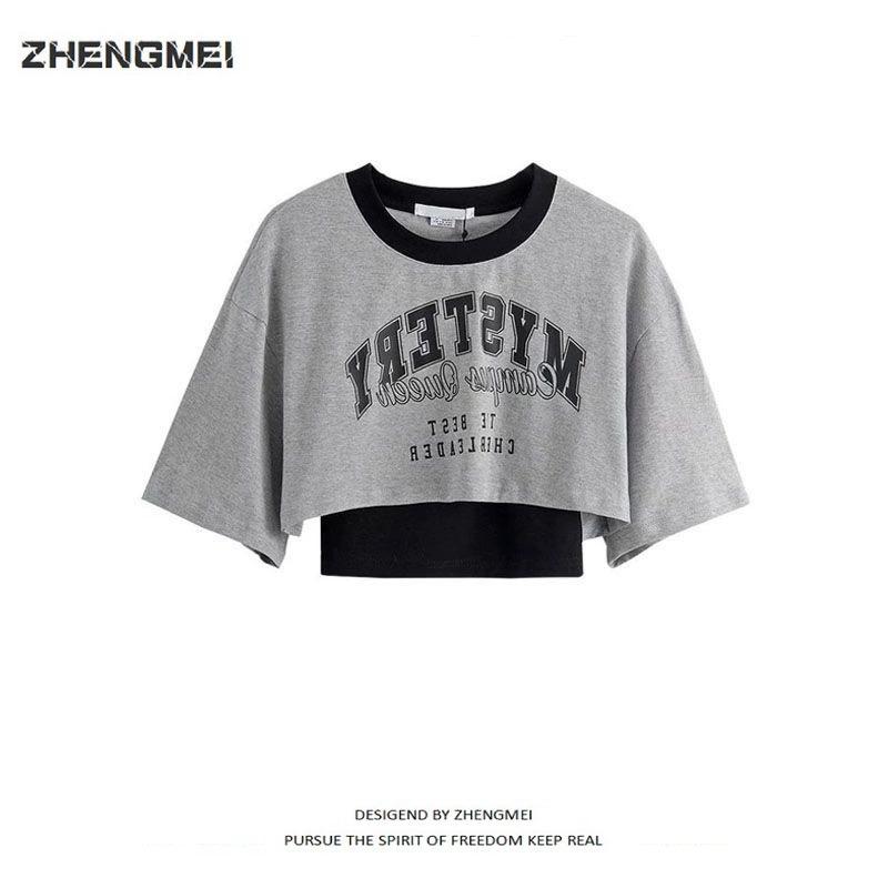 American Retro Letter Print Two-Piece: Short Sleeve T-shirt & Loose Cardigan for Women - Hot Girl Jazz Dance Style