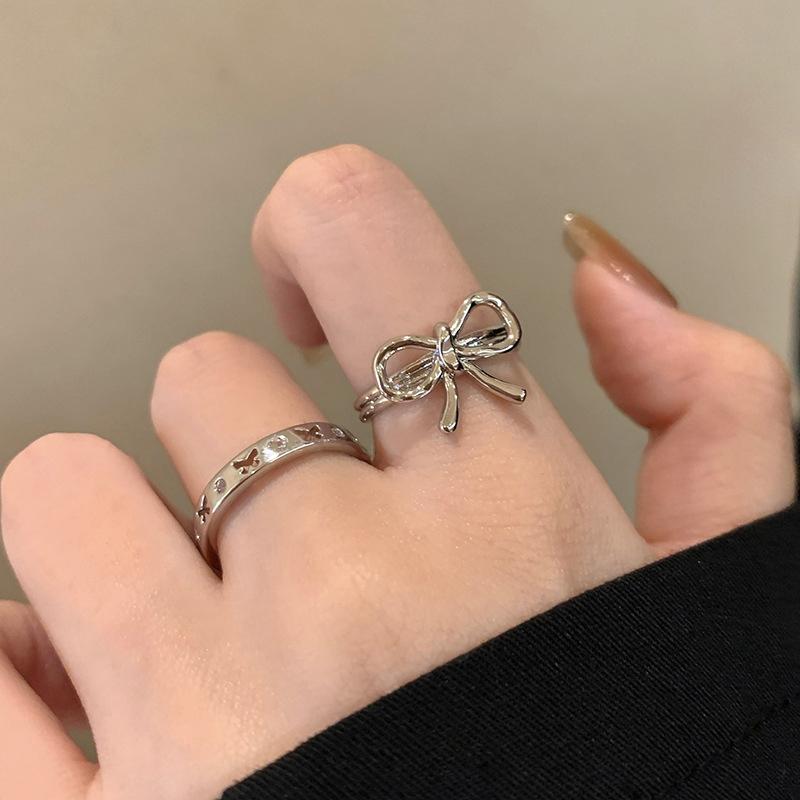 Irregular Line Bowknot Butterfly Aesthetics Ring Goth Vintage Harajuku  Kpop Opening Ring Y2K Jewelry Accessories