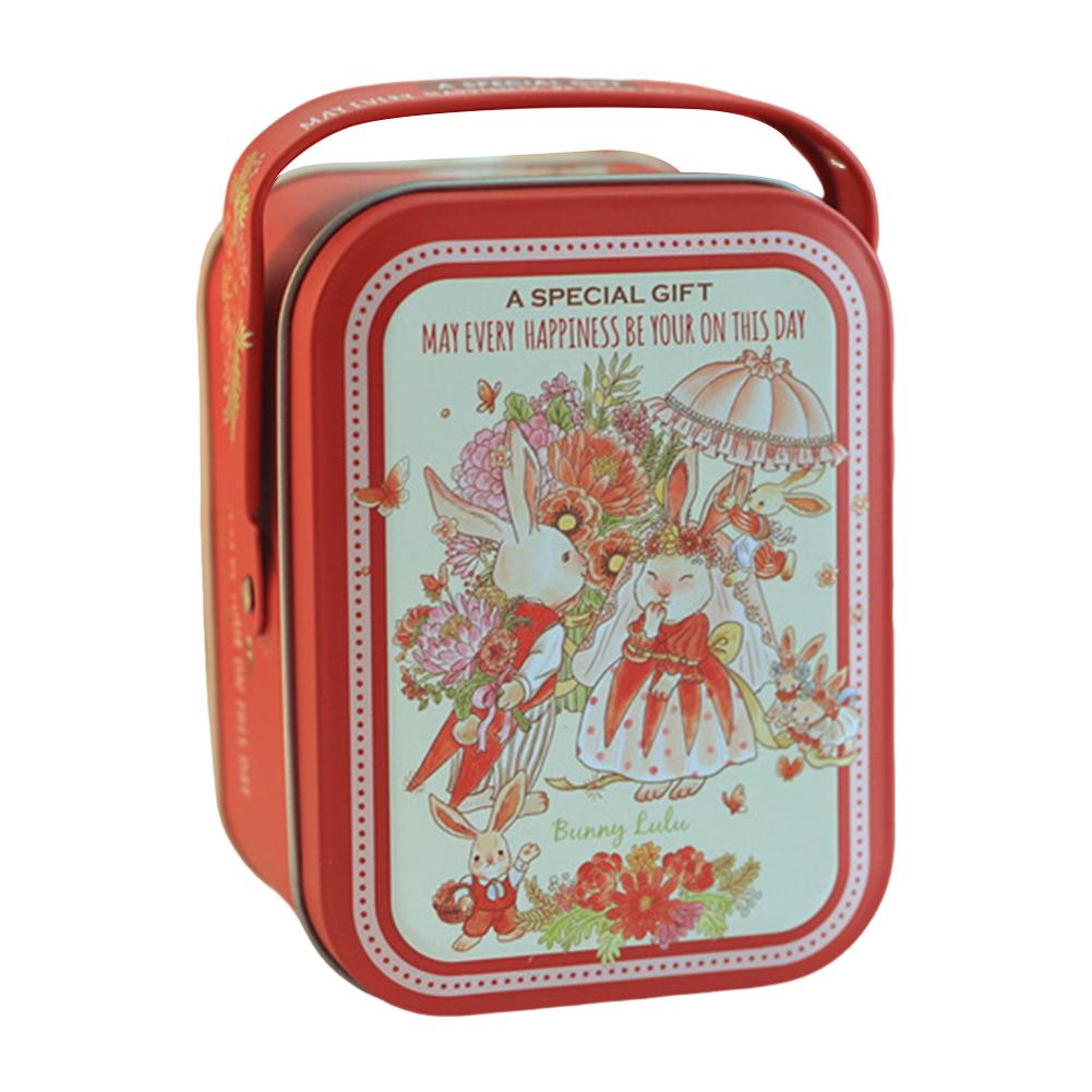 Metal Rabbits Candies Tin Box With Handle Portable Biscuits Storage Case Cartoon Pattern Candy Box For Present Wrapping Supplies