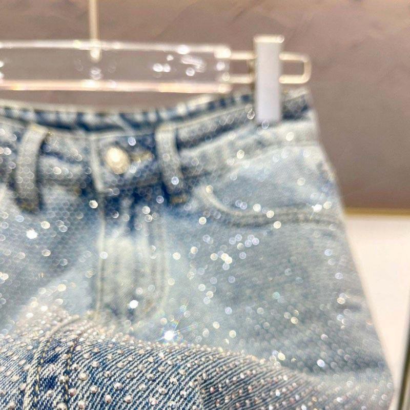 ZZ Shiny Diamond A-Line High-Waisted Denim Skirt for Women - Summer 2025 Edition