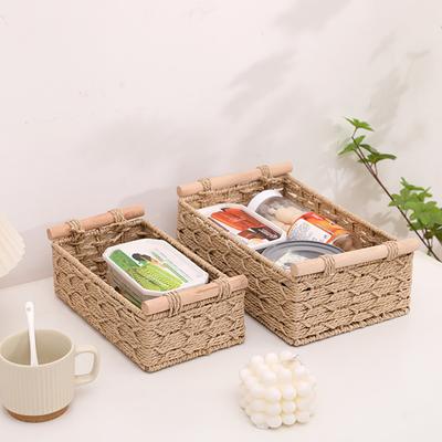Desktop Storage Basket with Handle Vine Braided Large Capacity Cosmetic Remote Control Pens Keys Sundries Organizer Home Office Storage Box