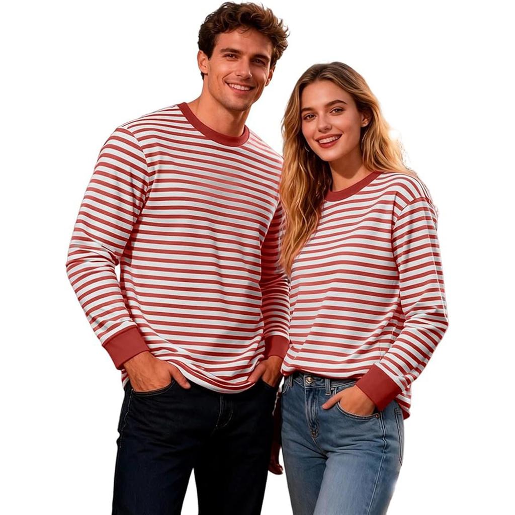Men's Sweatshirt Striped Top  Neck Striped Shirt Basic Shirt Red  Striped Loose Sailor Costume Oversized Carnival Fancy Dress Costumes