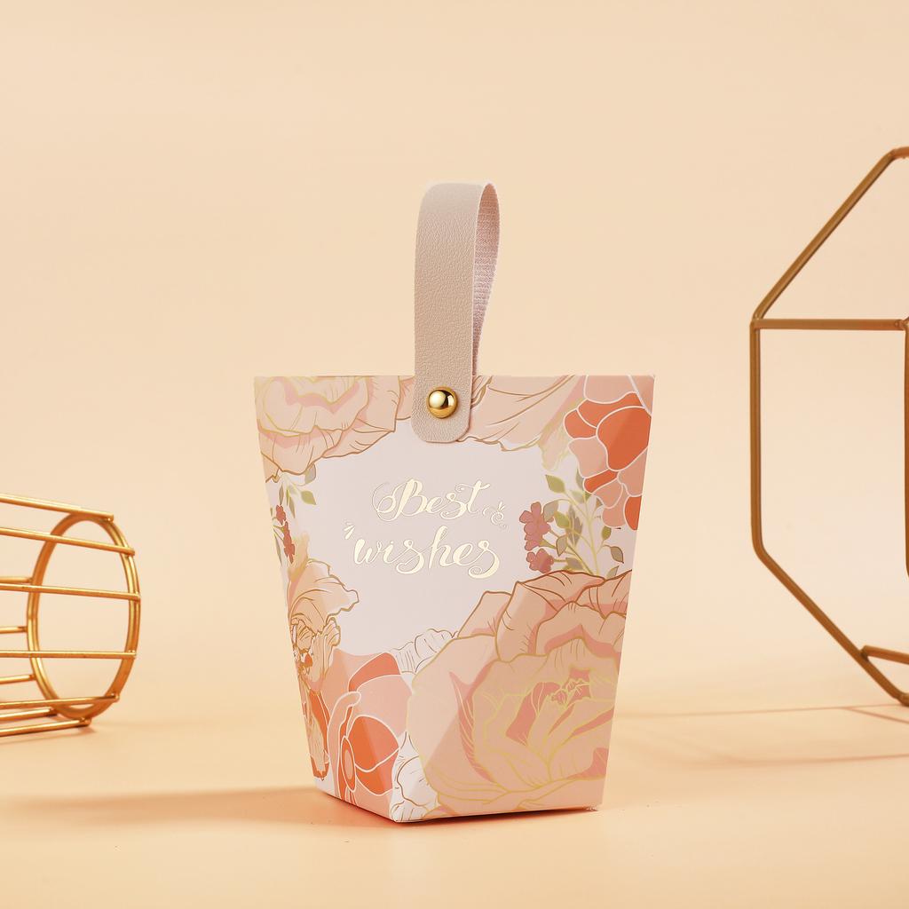 24PCS New Happy Candy Box, European Flower Wedding Candy Bag, Portable Small Gift Packaging Box, Engagement Candy Box.