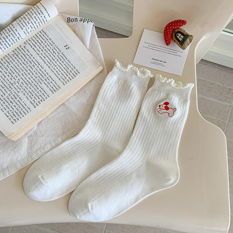 

Женские осенние новые милые кружевные милые мультяшные вышитые носки-гольфы в студенческом стиле 1 pair