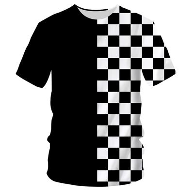 3D Persönlichkeit Karomuster Herren T-Shirt Mode Lässig Cooler Stil Druck T-Shirts Trend Hip Hop Schlichtheit T-Shirts mit kurzen Ärmeln