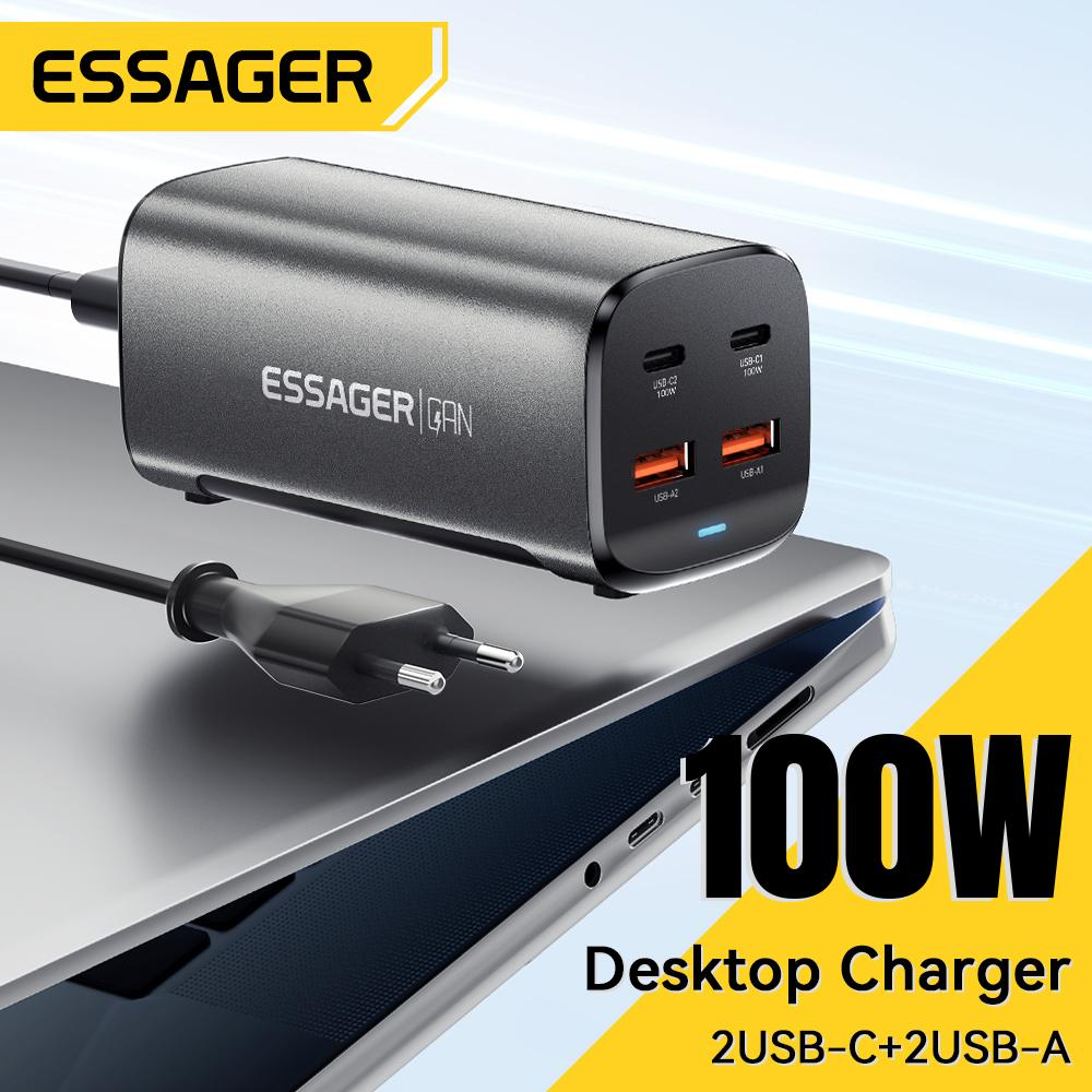 Essager 100W USB C GaN nabíječka Stolní rychlé nabíjení QC 4.0 3.0 Typ C Rychlé nabíjení pro iPhone 15 Laptop MacBook Samsung POPC