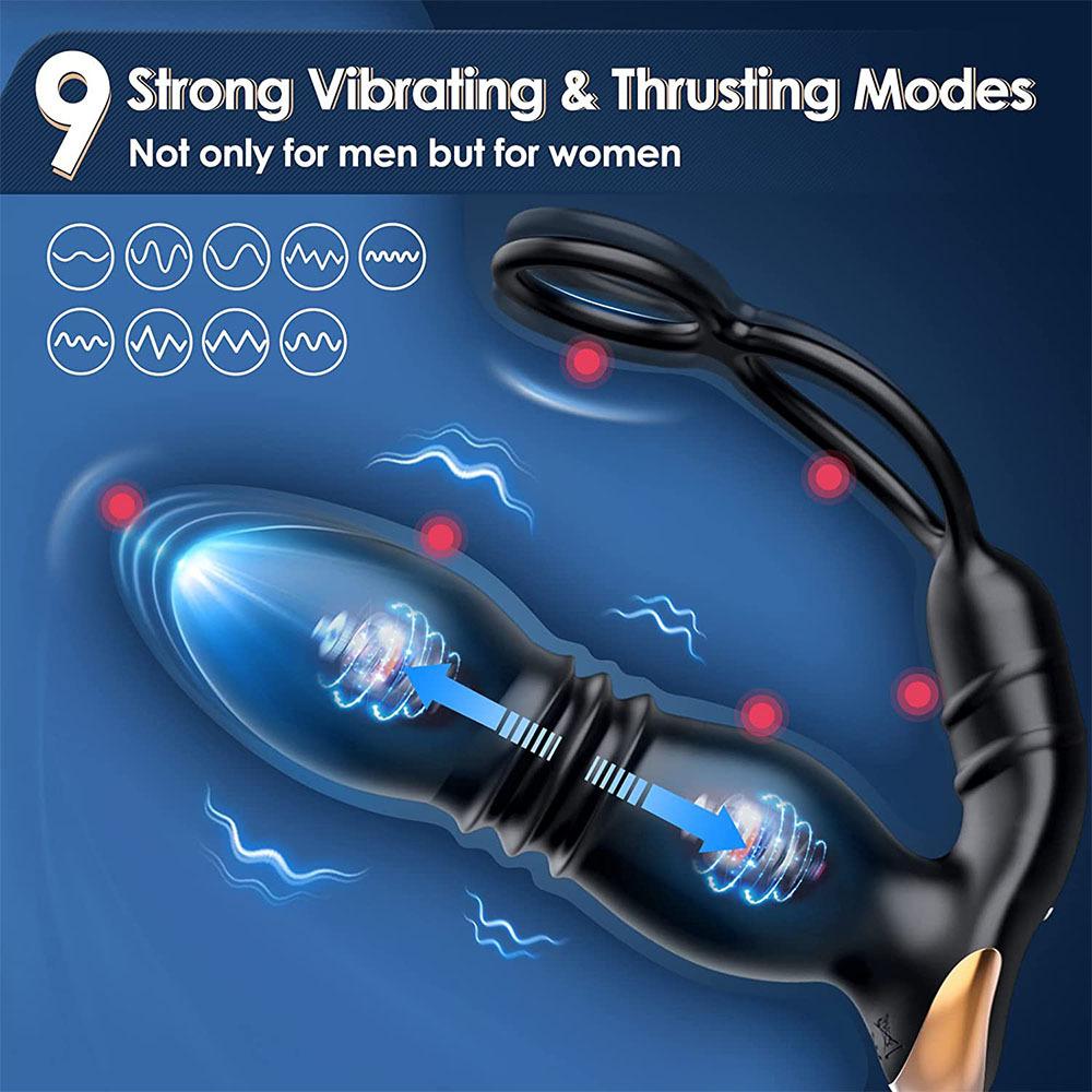 Double-ring Telescopic Prostate Massager Remote Control  Lock Ring Vibrator Sex Toys for Men Women