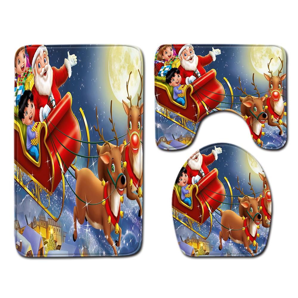 Christmas Bathroom Shower Curtain Four-Piece Combination Floor Mat Bathroom Water Absorbent Non-Slip Door Mat Bedroom Carpet