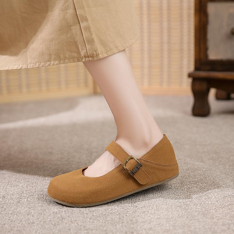 Leather Mary Jane women's shoes autumn new retro shoes flat two wear maternity shoes bag head single shoes soft