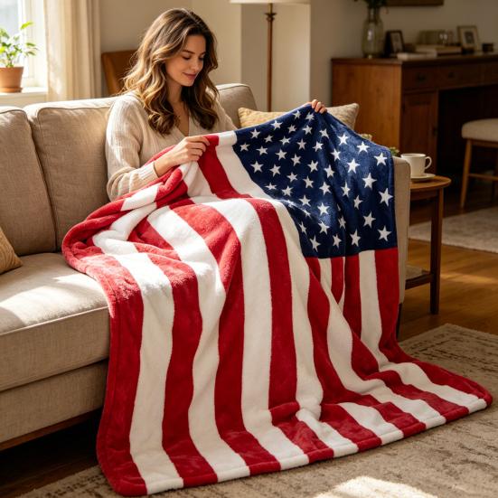 American Flag Flannel Plush Throw Stars And Blanket Soft Patriotic Blanket USA Stripes