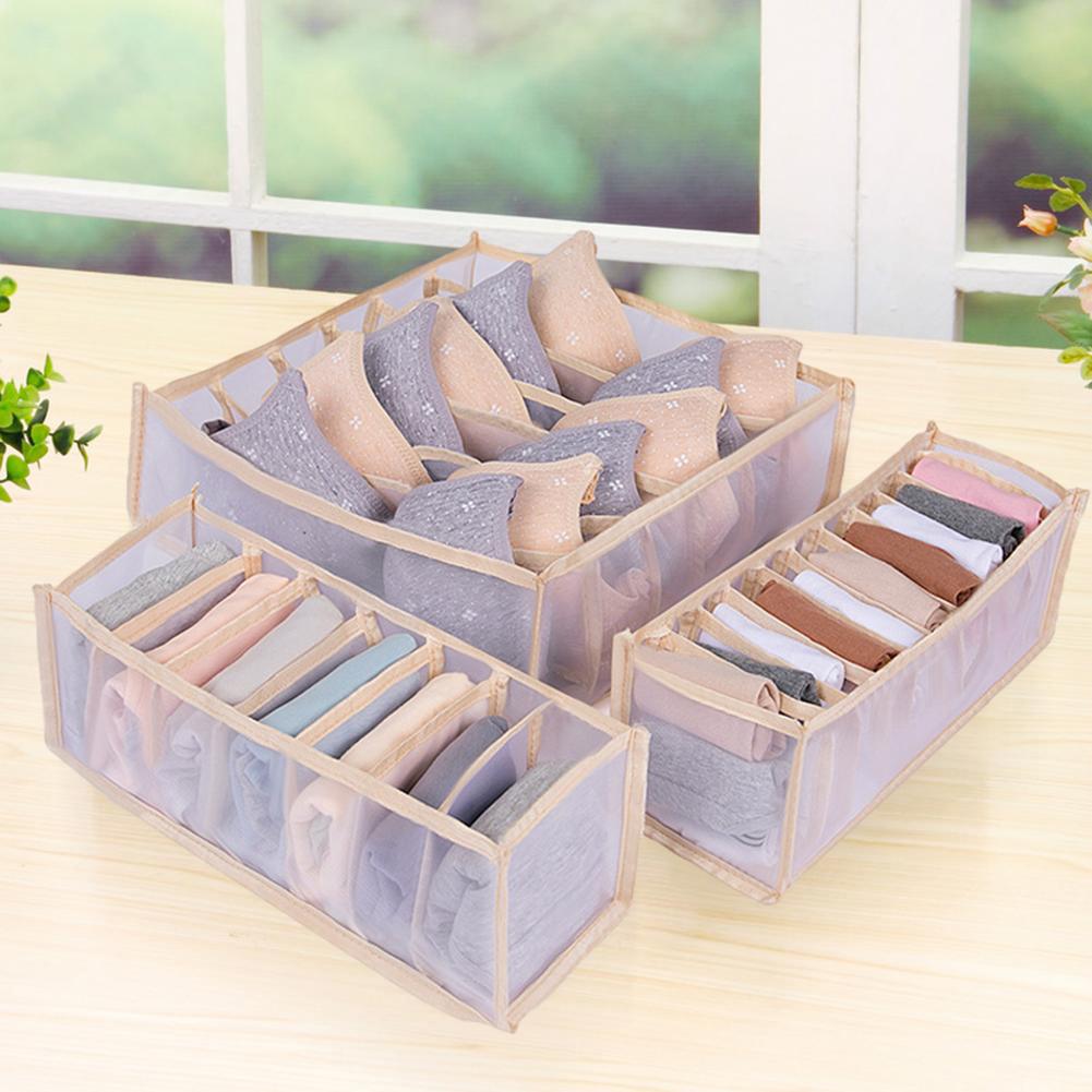 3 Pcs Closet Storage Box 6/7 /11 Compartments Ties Storage Box Washable Multifunctional Stackable Household Cabinet Organization