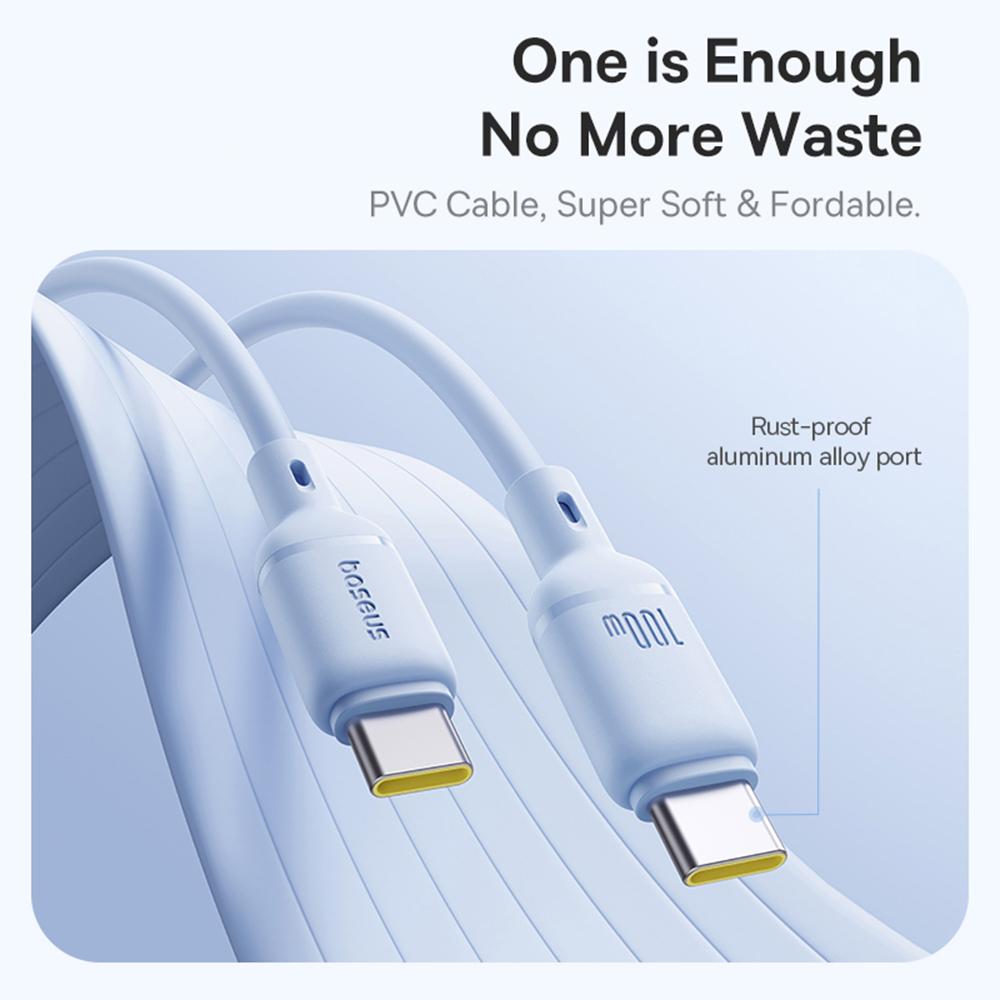 BASEUS Silky PD 100W Fast Charging Cable Soft PVC USB-C to USB-C Data Cord,Length: 1m