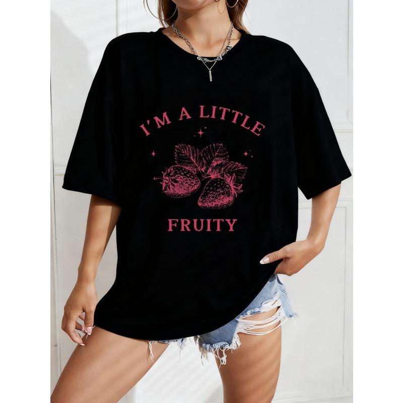 

Белая Оверсайз Футболка С Принтом Клубники И Надписью I M A Little Fruity Для Повседневной Носки S чёрный