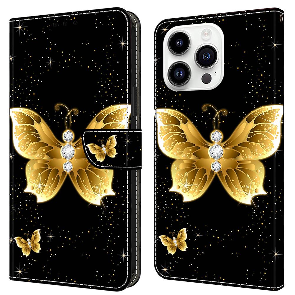 For iPhone 16 Pro Leather Case Pattern Printing Wallet Stand Flip Phone Cover