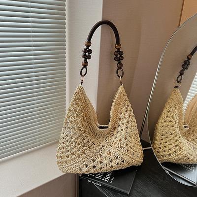 Summer Straw Woven Bag Women's New Seaside Vacation Beach Shoulder Tote Bag Woven Vegetable Basket Bag