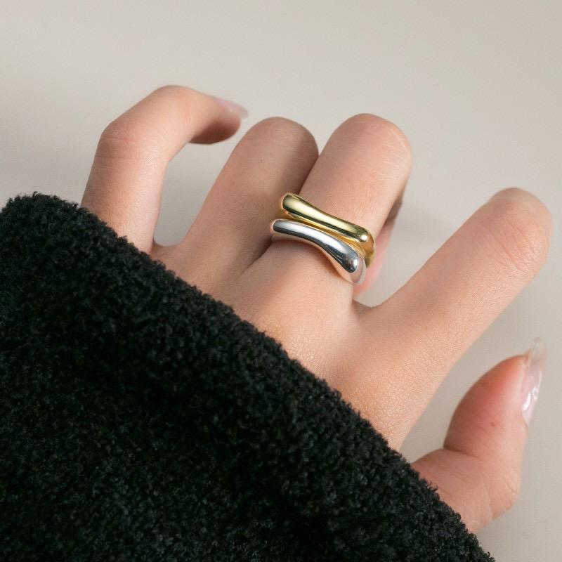 BFCLUB Silver Color Rings for Women Simple Geometric Handmade Irregular Retro Ring Gold Fashion Allergy For Birthday Gift