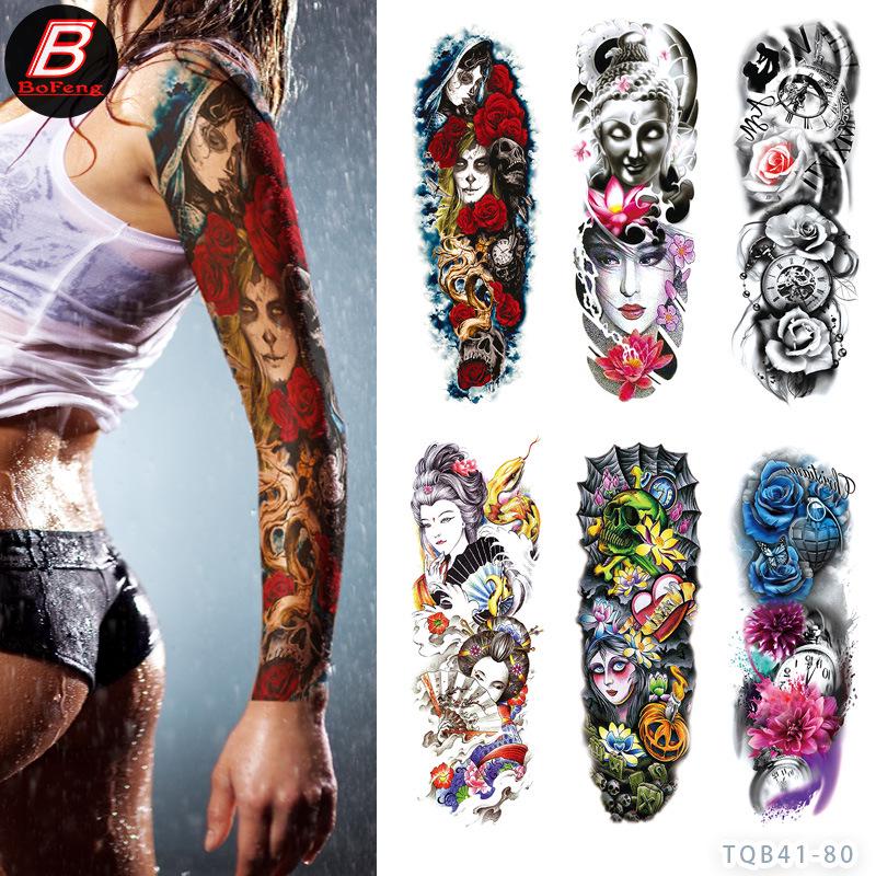 Waterproof Full Arm Floral Tattoo Stickers - Cross-Border Design for Europe & America