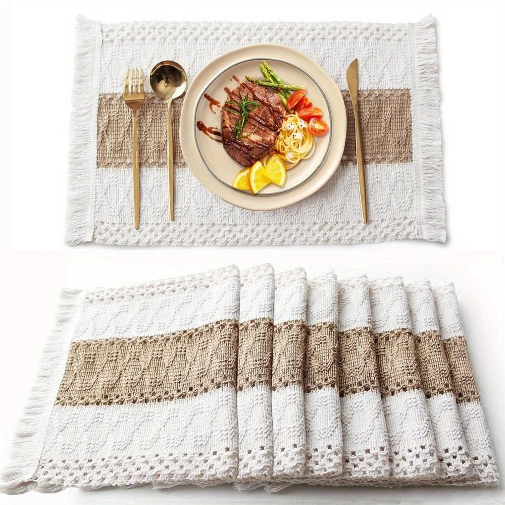 4pcs with Tassel Boho Burlap Placemats Bohemia Linen Braided Place Mats  Coffee Table
