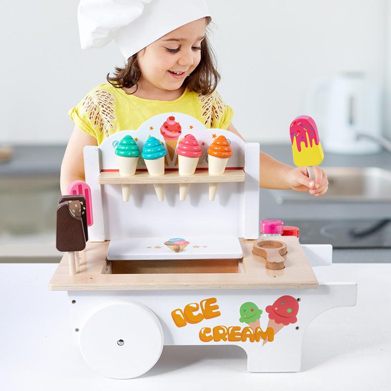 Kids Gift Wooden Play House Ice Cream Ice Cream Car Kitchen Vending Car Wooden Kitchen Toy Puzzle Set