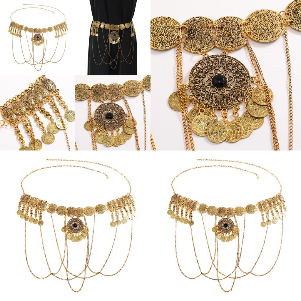 Metal Waist Belt For Women Featuring Tassel And Floral Engraving Suitable For Summer Dress Accessories