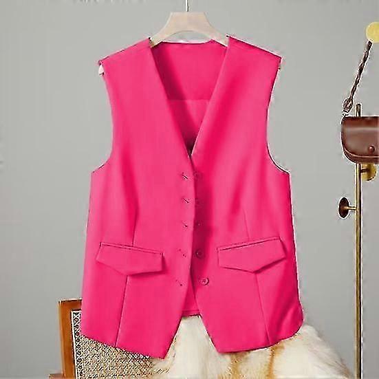 Women Suit Waistcoat Single-breasted V Neck Sleeveless Decorative Pockets Cardigan Solid Color Formal Business