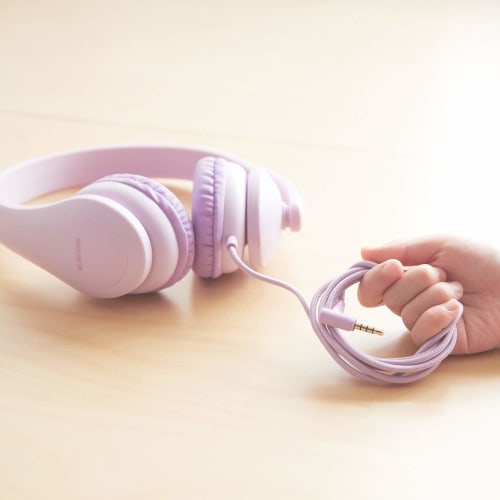 ELECOM Headphones for Children [3.5mm Connection 4 Poles] with Rotating Microphone Arm Purple HS-KD01TPL Width 121 X Depth 43 X Height 122 Mm (cable N