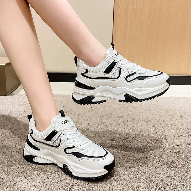2025 spring, autumn and winter new mesh sports casual shoes women's splicing platform running student dad shoes women