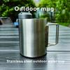 Simple Outdoor Camping Cup Coffee Double Wall Stainless Steel Cup Travel Handle Folding Cup Camping Silver Mug, Cup, Cup, 400ML,