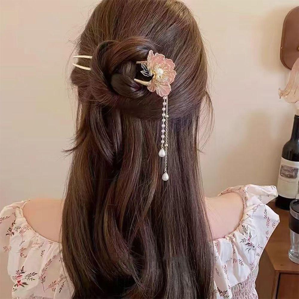 Legierung Haarnadel Quaste Blume Dutt Werkzeug Hochsteckfrisuren Kopfschmuck Vintage U-förmige Haarnadeln für Damen