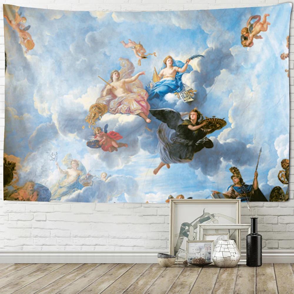 Blanket Art Hanging At Home Living Room Bedroom  Decor Vintage Mural Plaster Angels and Demons Wall Tapestry