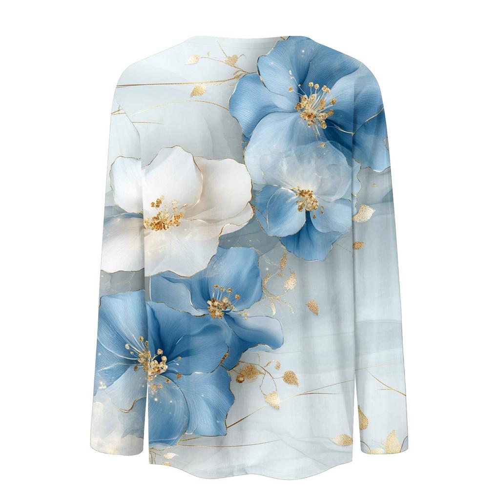 Women's Fashion Casual Long Sleeve Round Neck Floral Print Top