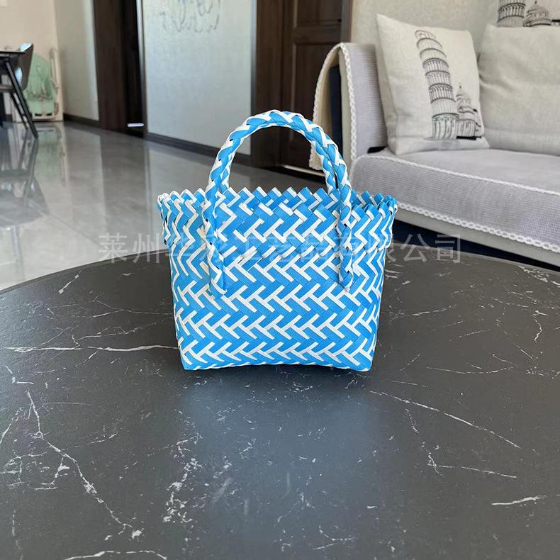 Woven Bag Gift Photo Decoration Handbag Plastic Woven Color Matching Women's Bag Hand Bag