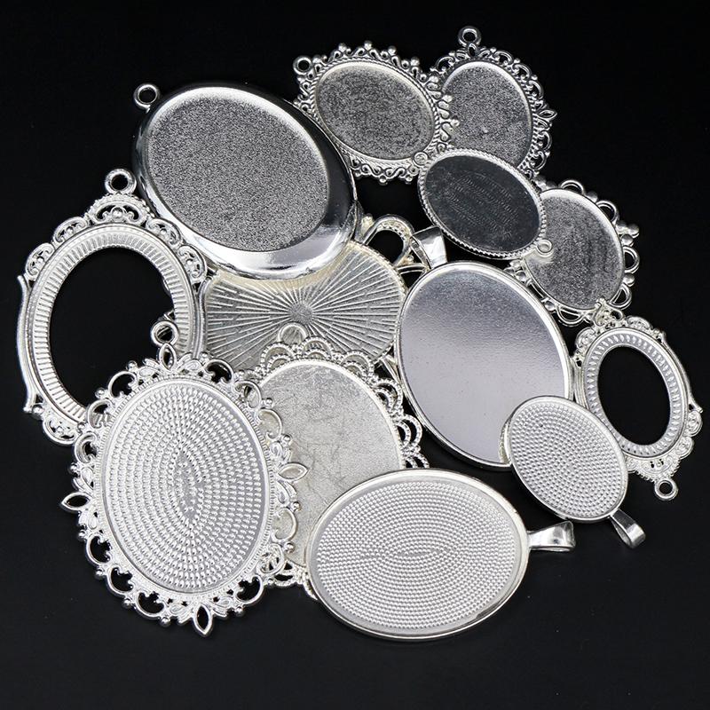 30g Směs stylů Starožitný bronz Stříbrný pozlacený zinková slitina Přívěsek Prázdný Cameo Cabochon Základna Nastavení Rámečky Šperky Příslušenství