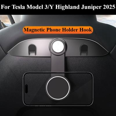 Car Seat Back Hook For Tesla Model 3/Y Highland Juniper 2025 Car Phone Holder Stand Magnetic with Hook Car Interior Accessories