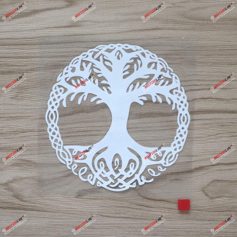 6   White Yggdrasil Tree of Life Decal Sticker Viking Odin Norse Norway Norwegian Roundel