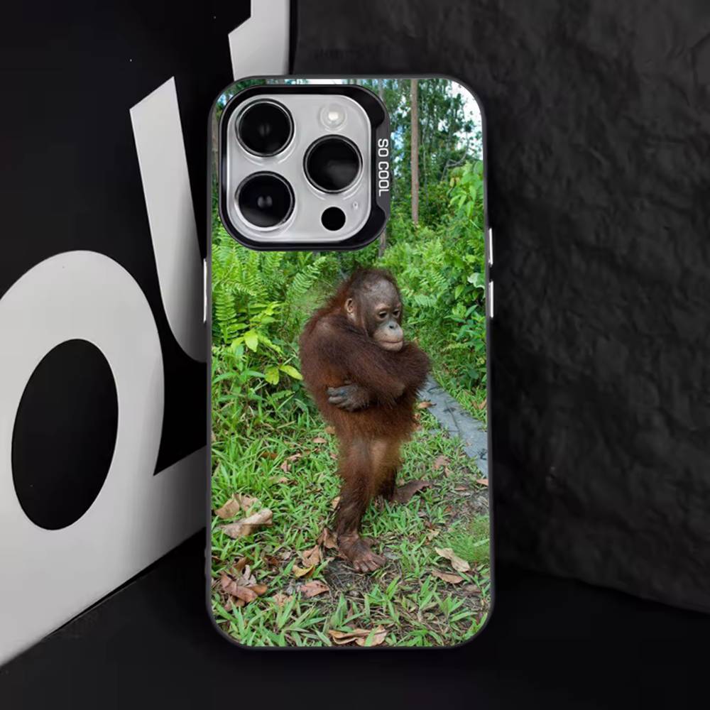 Funny Cute Monkey Phone Case For iPhone 11,12,13,14,15,16,17,Pro,Max,Plus,E,Air,Mini IMD Matte Black