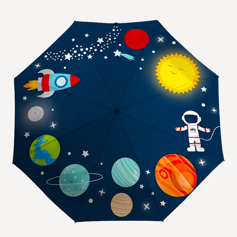 1pc Space Adventure: Rockets, Planets, Astronauts, Stars Umbrella with Plastic Handle,Suitable for All Seasons UmbrellaPT524
