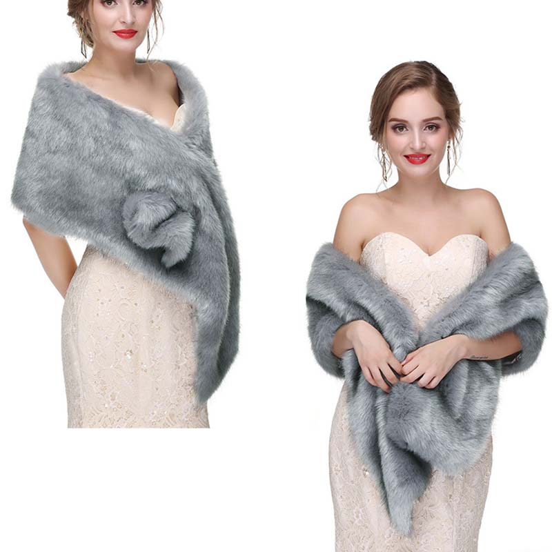 WTEMPO Winter Warm Faux Fur Wedding Dress Shawls Soft Plush Shawls for Performance/Party Retro Long Shawls Windproof Cold-proof Wide Scarves