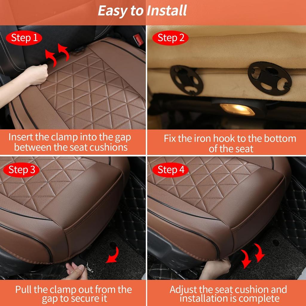 Leather Front Car Seat Cover - Bottom Car Seat Covers Fully Wrapped, Non-Slip, Luxury Appearance And Comfort, Fits Most Vehicles, 1 Pack, Brown