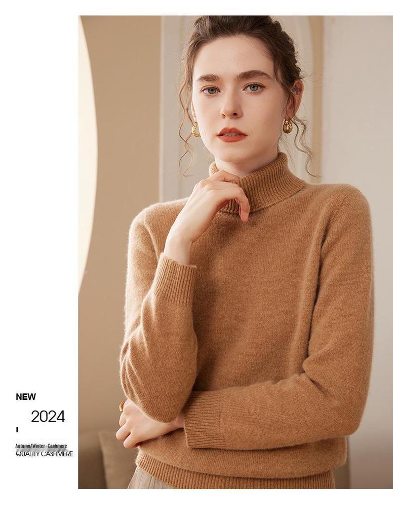 Women's High Collar Cashmere Sweater - Thick and Warm Autumn/Winter Pullover Knitwear