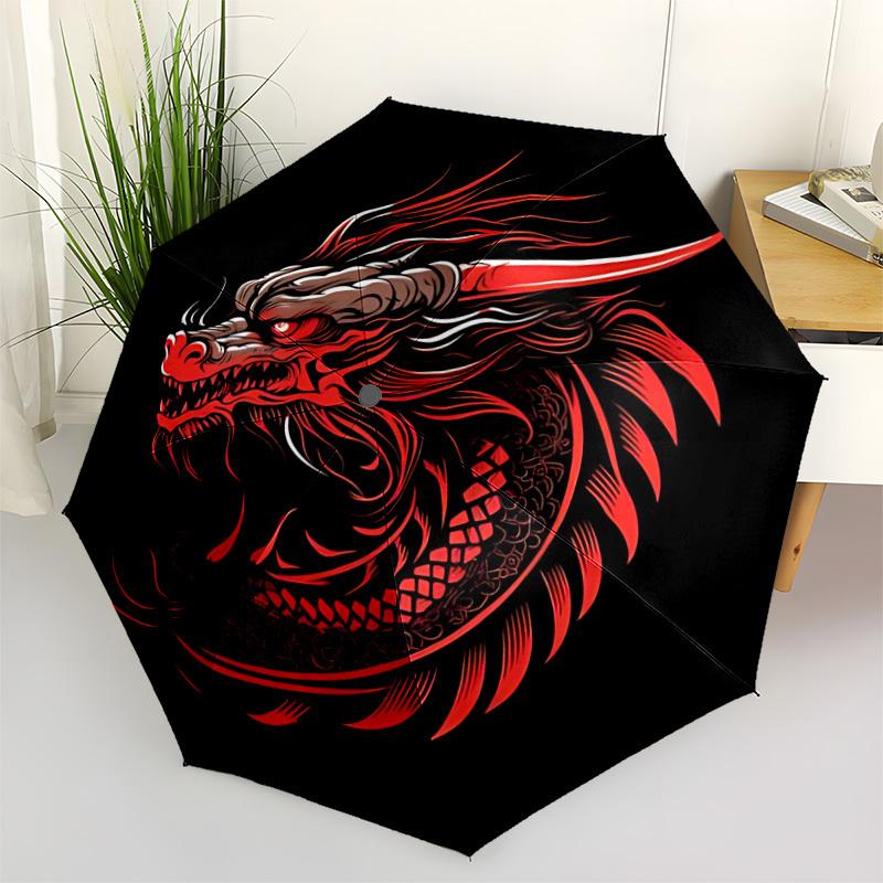 1pc Dragon Phoenix Automatic Open 8-Rib Windproof Umbrella, Travel & Commuting, Suitable for All Seasons, Lightweight Portable 147