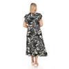 Flounce Sleeves Crew Neck Belted Floral Patterned Long Viscose Dress