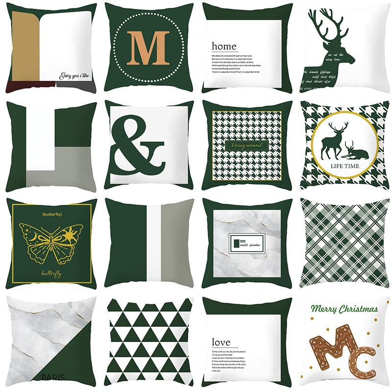 New Green Geometric Pillowcase Houndstooth Lattice Antler Plaid Sleeping Pillow Cover