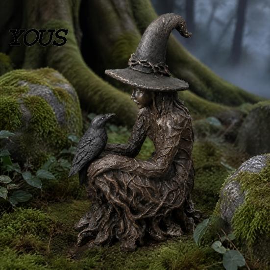Ornamento Strega da Tavolo Statua Albero di Halloween, Statuetta Corvo Gotico in Resina, Decorazione Spettrale Ornamento Affascinante Dark Fantasy, Festa di Vacanza