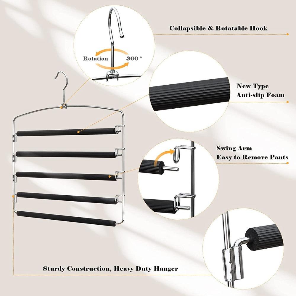 Pant Hanger 4-piece Set, Swing-arm Pants Rack, Space-saving Pant Hanger, 5-layer Non-slip Jeans Hanger