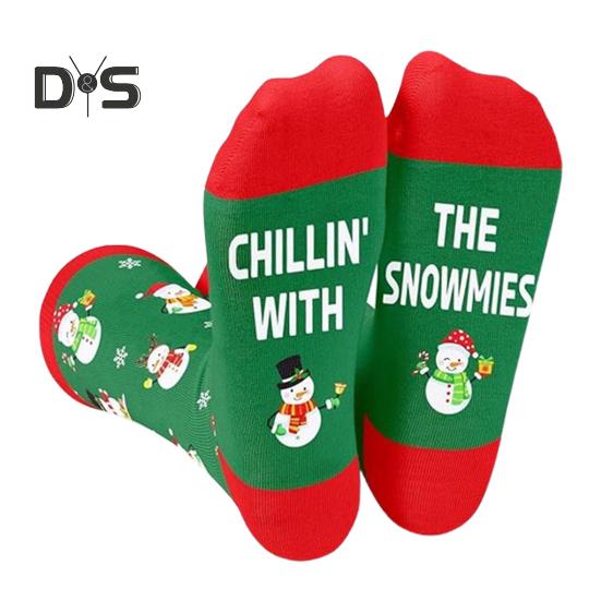 

1 пара зимних носков с рисунком снеговика и букв, сохраняющих тепло, рождественские высокие носки, гетры, осенне-зимние носки-тапочки, праздничный подарок D