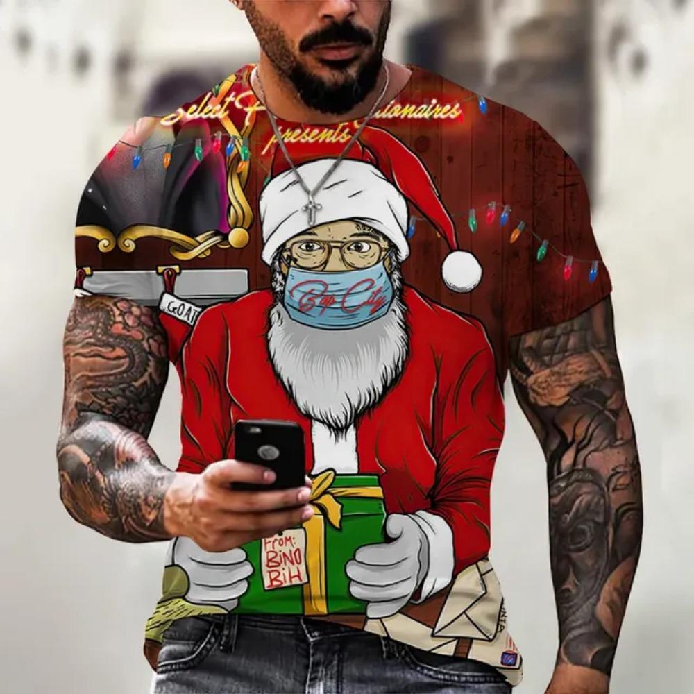 Funny Santa Claus Graphic T Shirts Fashion 3D Print Men's T-Shirts Hip Hop Trend X'mas Clothing Casual O-neck Short Sleeve Tops